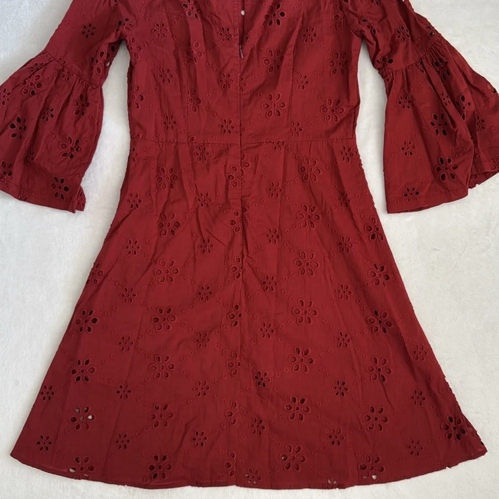 Beyond by Vera | 1891 Victoria Embroidered Eyelet Lace Bell Sleeve Dress Red (M) - Picture 15 of 16